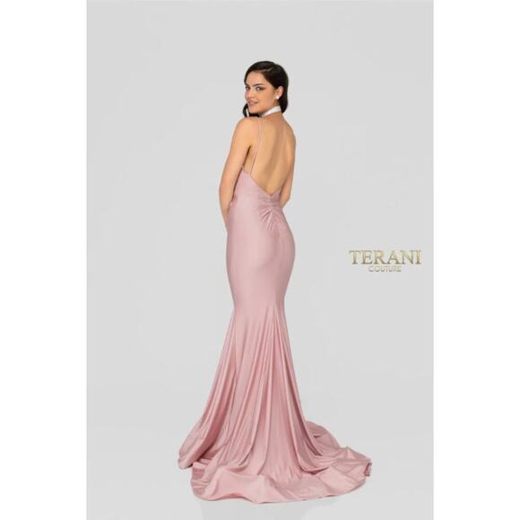 Terani Couture Formal Gown 8 Blush Pink Jersey Knit Mermaid Evening Dress Bride - Picture 2 of 13